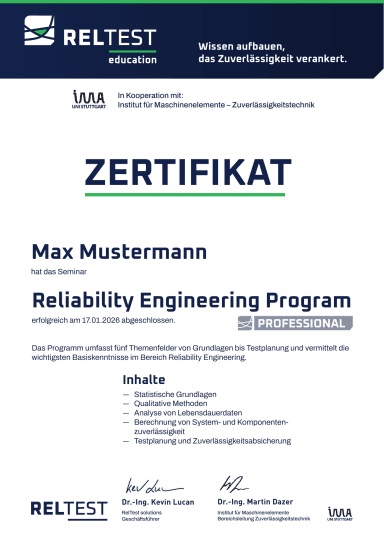 Musterzertifikat RelTest Professional